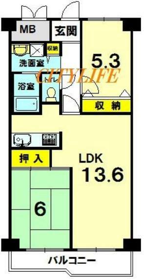 ネオコーポ太秦(2LDK) 3階の間取り図