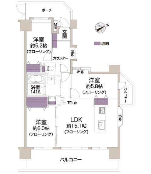 ラポール川崎本町(3LDK) 9階の間取り図