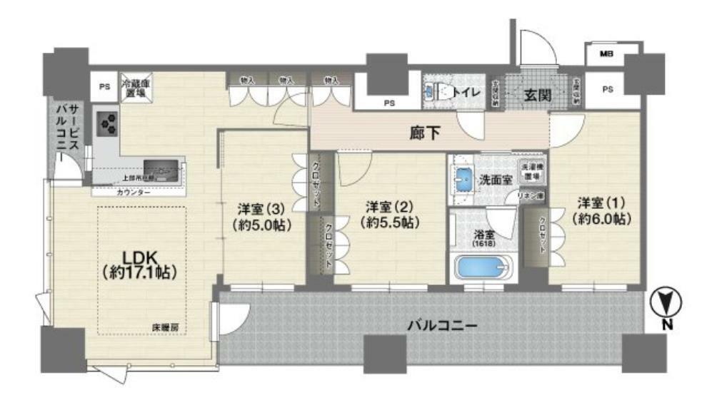 プレサンスレジェンド堺筋本町タワー(3LDK) 16階の間取り図