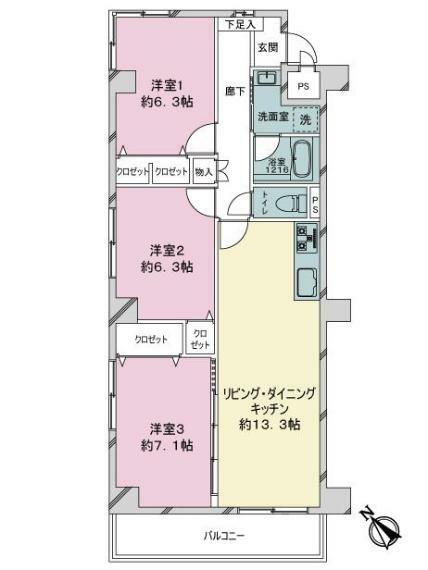 グランドメゾン藤崎(3LDK) 2階の間取り図