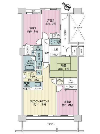 プライディア新狭山(4LDK) 4階の内観