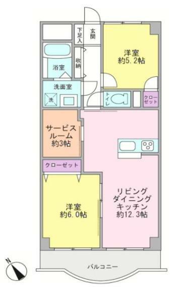 ライオンズマンション三ツ沢公園(2LDK) 7階の間取り図