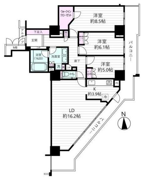 アップルタワー大阪谷町(3LDK) 21階の間取り図