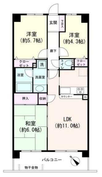 メイツ南浦和ガーデン(3LDK) 5階の間取り図