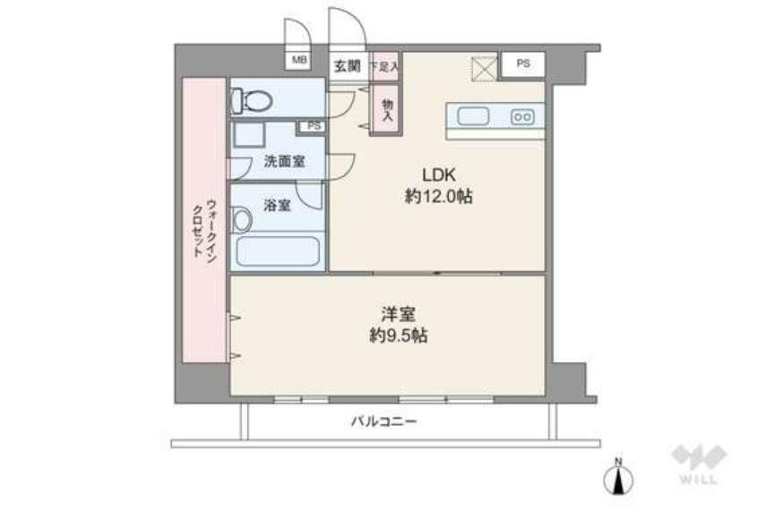 間取りは専有面積51.15平米の1LDK。玄関から直接LDKにアクセスする、室内廊下部分がないプラン。LDKと洋室の間仕切りを開放し、ビッグワンルームとして使うこともできます。