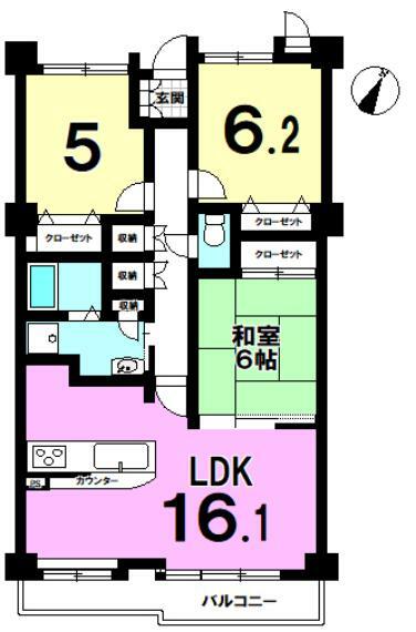 富士見台パークハイツ参番館(3LDK) 3階の間取り図
