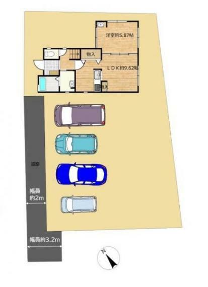 敷地面積294.59m2（89.11坪）です。駐車スペース4～6台可能です。