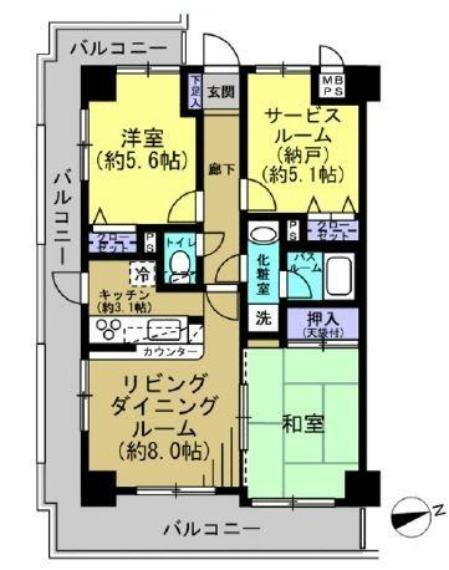 ライオンズマンション寒川駅前(2LDK) 2階の間取り図