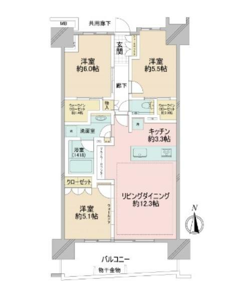 ガーデンクロス東京王子(3LDK) 3階の間取り図