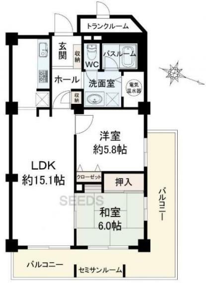 神戸パークシティA棟(2LDK) 7階の間取り図
