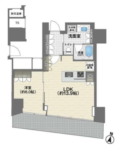 ブリリアタワー堂島(1LDK) 19階の間取り図