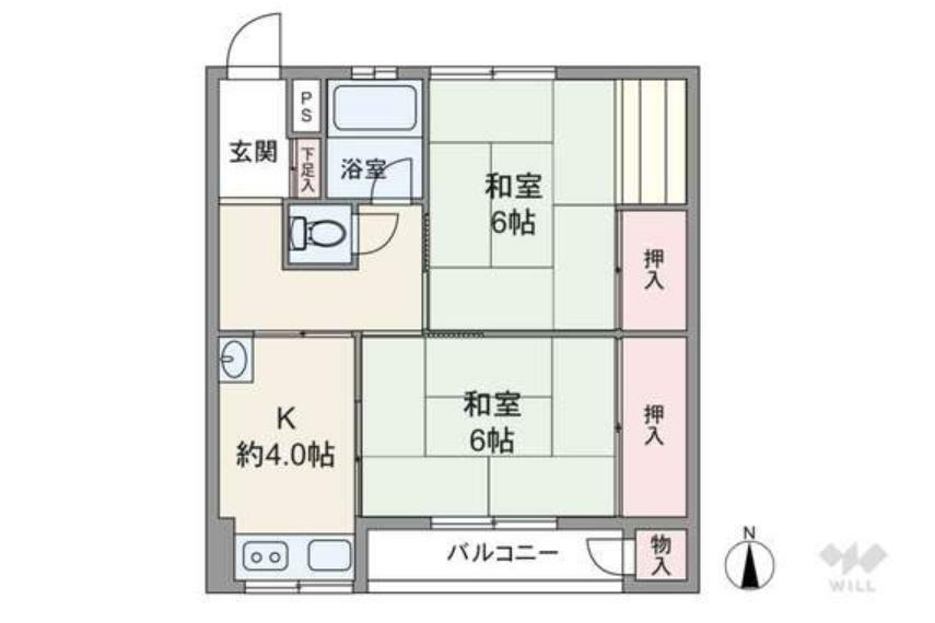 城第一マンション(2K) 4階の間取り図