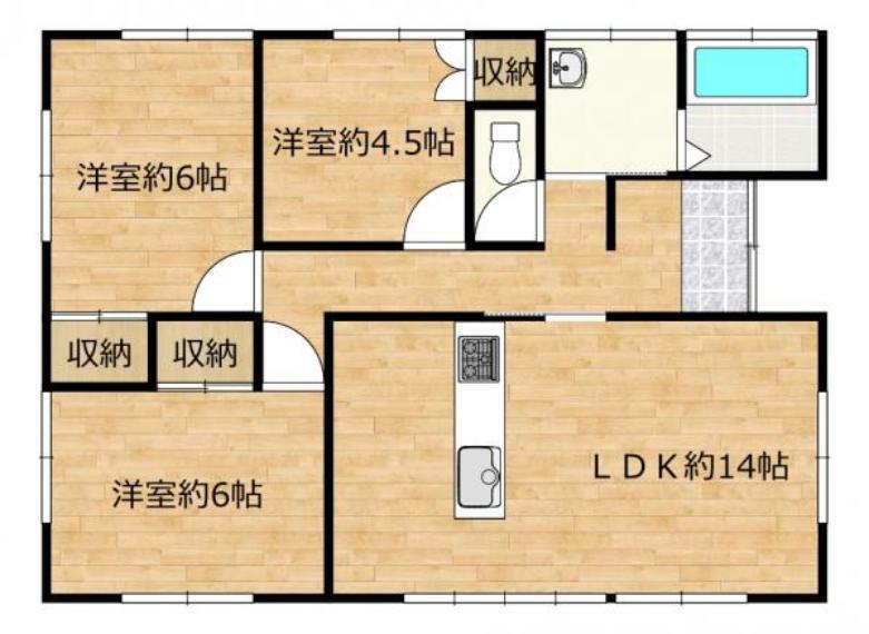 【間取り図】全居室6帖以上で過ごしやすい3LDKの間取りです。