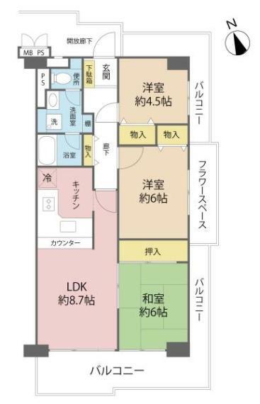 開放感溢れる3面バルコニー！人気の角住戸のため陽当たり＆眺望良好！全居室収納付き！