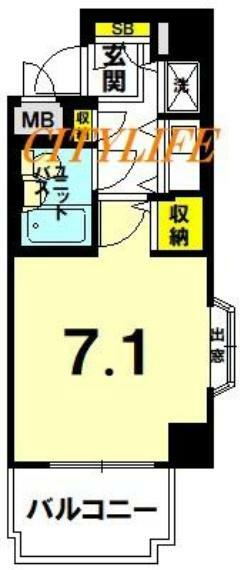 スカイノブレ京都四条大宮(1K) 4階の間取り図