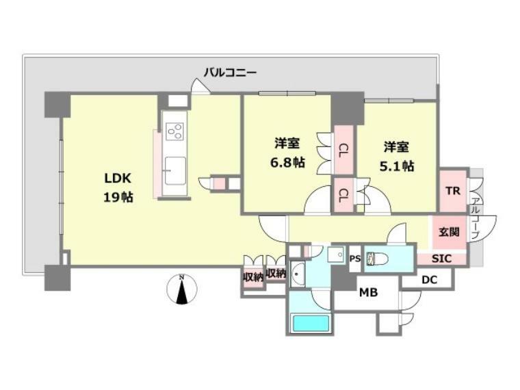 ローレルタワー尼崎(2LDK) 28階の間取り図