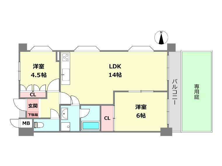 サンシャイン西芦屋(2LDK) 1階の間取り図
