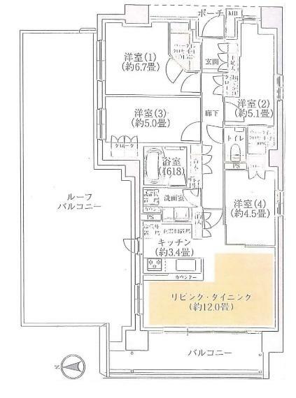 パークホームズ横濱中川(4LDK) 7階の内観