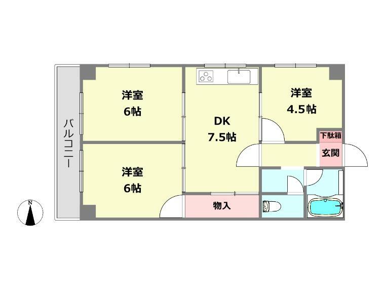 グリーンハイツ六甲(3DK) 4階の間取り図