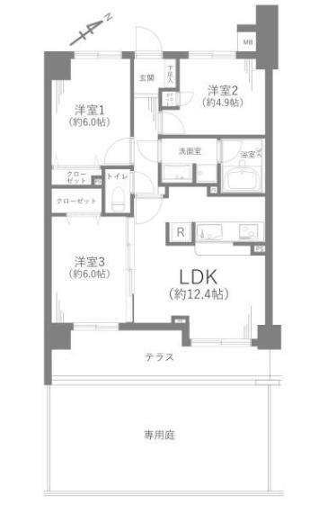 レグザ東松山(3LDK) 1階の間取り図