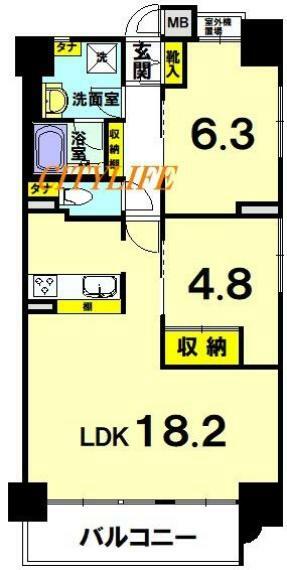 コスモ三条麩屋町(2LDK) 5階の間取り図