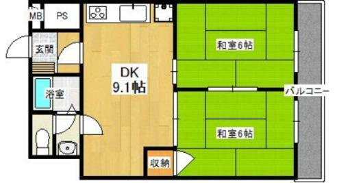 タウンハイツ加美(2DK) 9階の間取り図