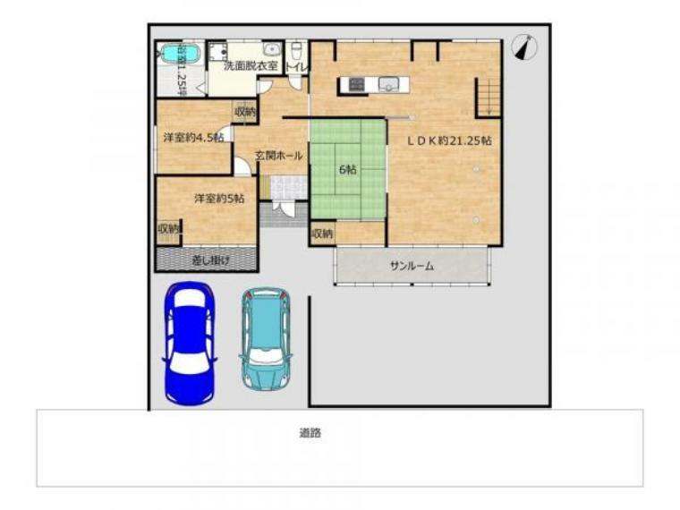 【敷地配置図】当住宅の敷地イメージです。図と異なる場合は現況を優先します。並列2台駐車可能です。土間コンクリート仕上げになっています。