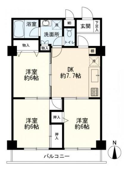 ライオンズマンション大森第8(3DK) 2階の間取り図