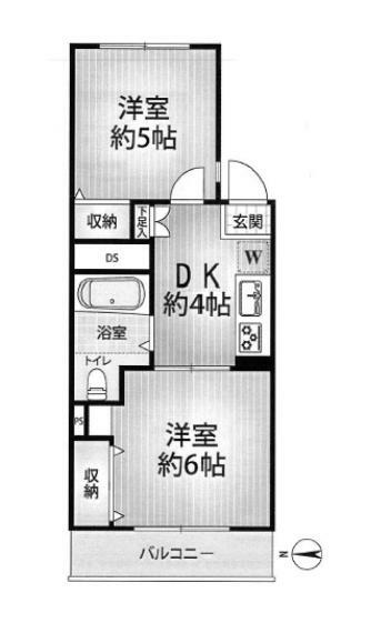 千早町ローヤルコーポ(2DK) 2階の間取り図