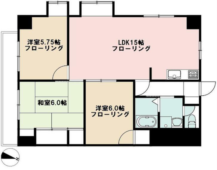 ユニハイム八王子(3LDK) 2階の間取り図