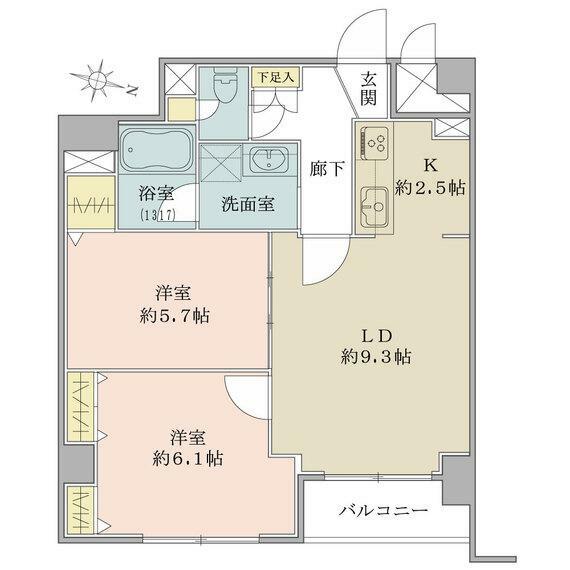 全居室収納付き、フローリング仕様で使い勝手の良い2LDK。専有面積は55.55m2になります。