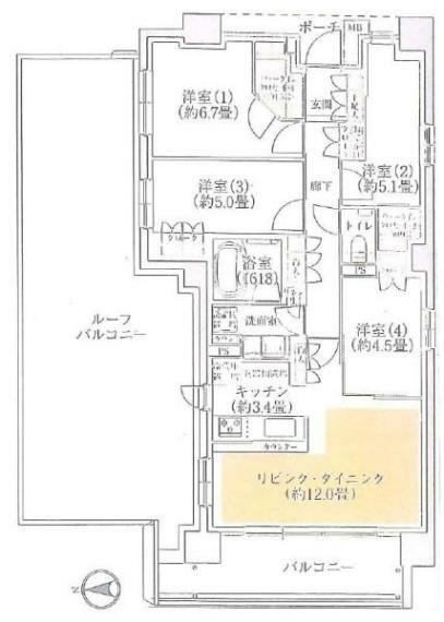パークホームズ横濱中川(4LDK) 7階の間取り図
