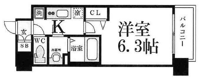 プレサンス梅田ヴェルテ(1K) 2階の間取り図
