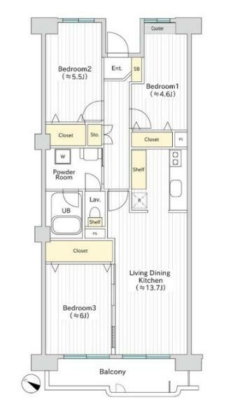 越谷ファミリータウンC棟(3LDK) 2階の間取り図