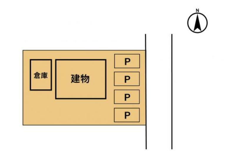 【敷地図】駐車場は並列4台分のスペースがございます。