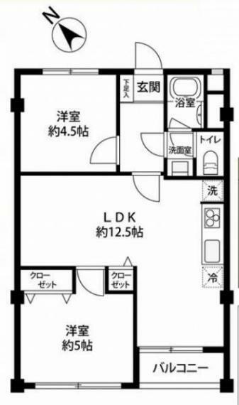 京王多摩川コーポラス(2LDK) 2階の間取り図