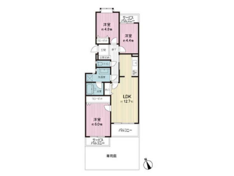 ライオンズマンション中山ガーデンC棟(3LDK) 1階の間取り図