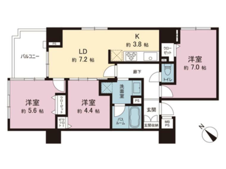 プリミテージュ新横浜(3LDK) 3階の間取り図