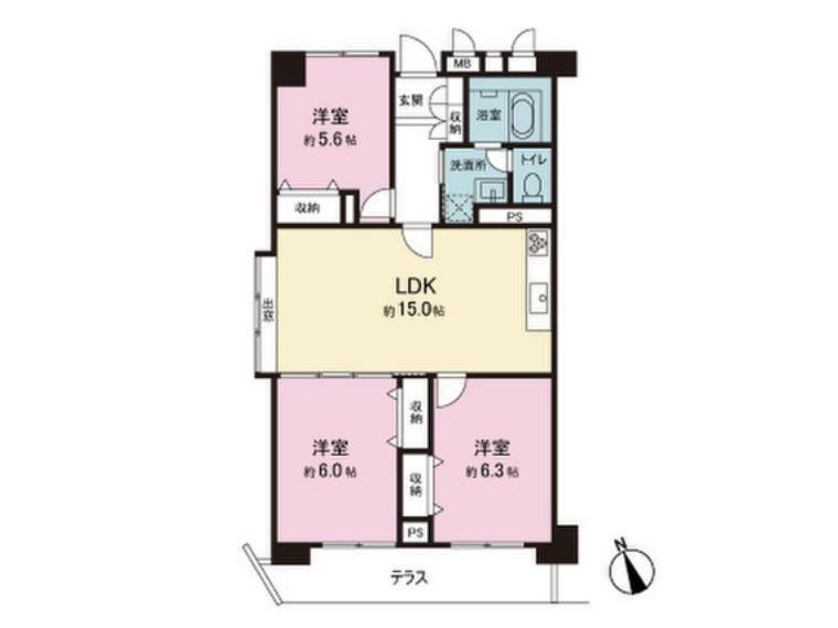 大泉学園サマリヤマンション(3LDK) 1階の間取り図