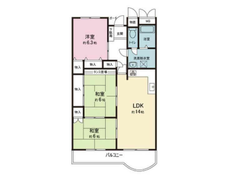 多賀城ロジュマンA棟(3LDK) 5階の間取り図