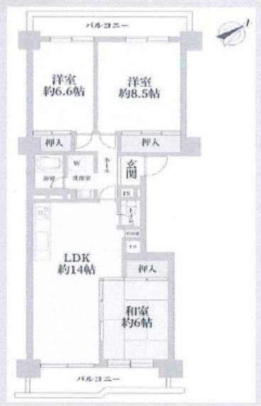 パークハイツ百合ヶ丘(3LDK) 2階の間取り図