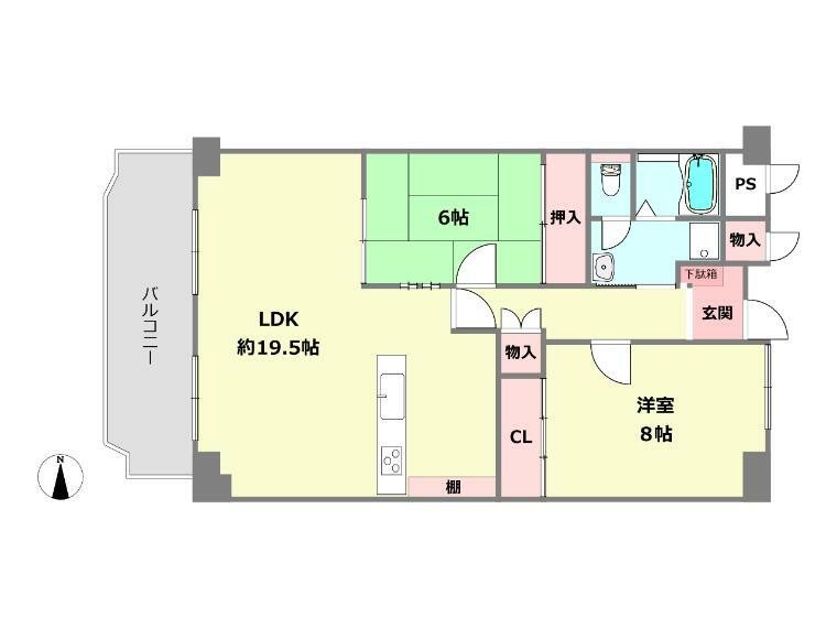 サンハイツ武庫之荘1号棟(2LDK) 5階の間取り図