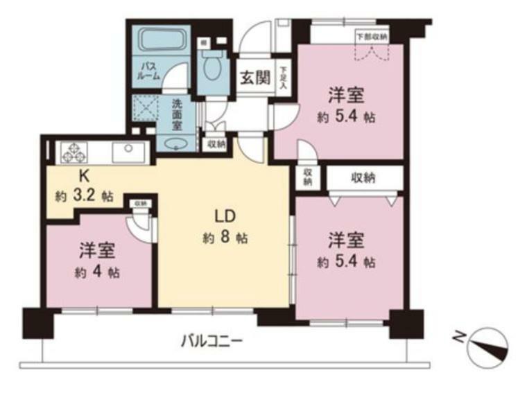 横浜蒔田パーク・ホームズ(2LDK) 4階の間取り図