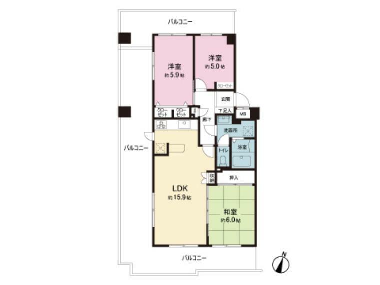 湘南・田浦プリンスハイツB棟(3LDK) 5階の間取り図