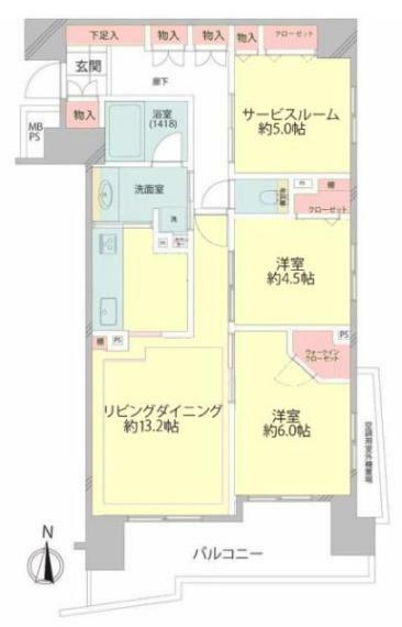 クリオ横須賀本町(2LDK) 4階の間取り図