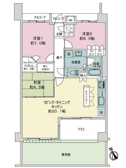 ザ・パークハウス甲子園若草町(3LDK) 1階の間取り図