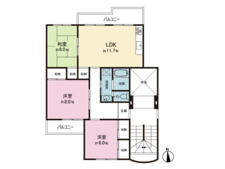 梅ヶ丘南住宅A5棟(3LDK) 2階の間取り図
