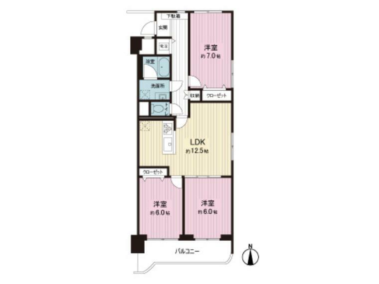 チサンマンション花京院(3LDK) 12階の間取り図