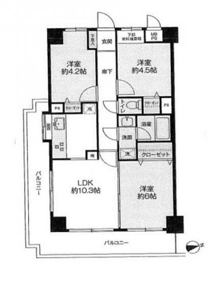 ライオンズマンション千葉浜野町(3LDK) 4階の間取り図