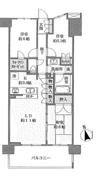 クレヴィア川口元郷(3LDK) 6階の間取り図